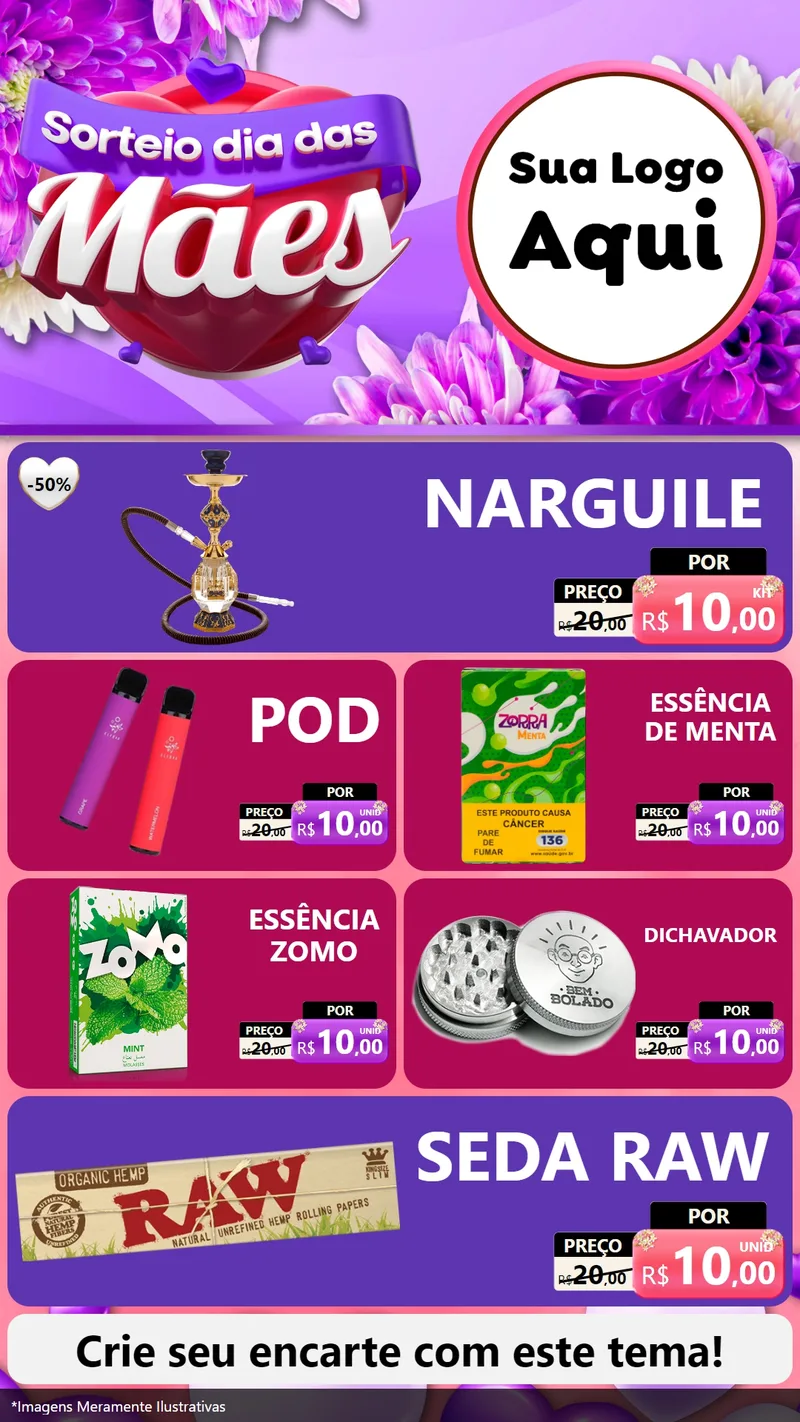 Modelo de TV para TV Vertical com o tema Sorteio Dia das Mães para Tabacaria