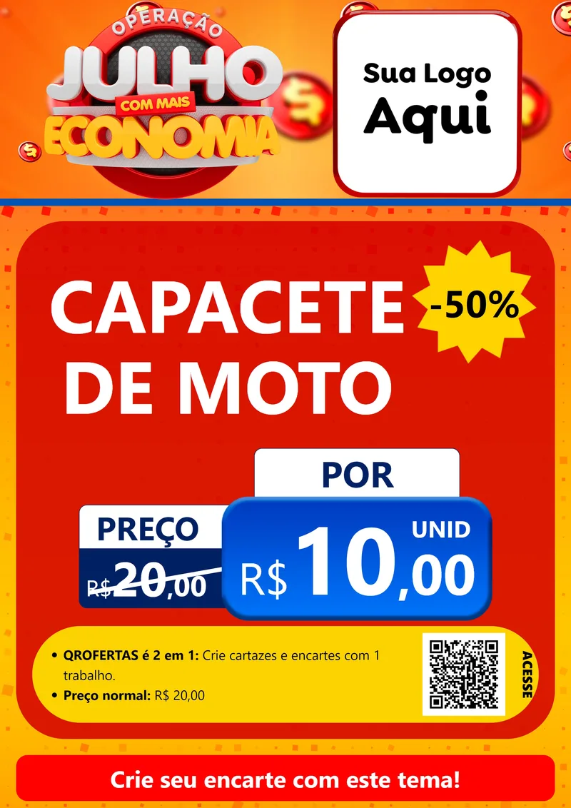 Modelo de Cartaz para Cartaz A4 Vertical com o tema Operação Julho Com Mais Economia para Moto peças