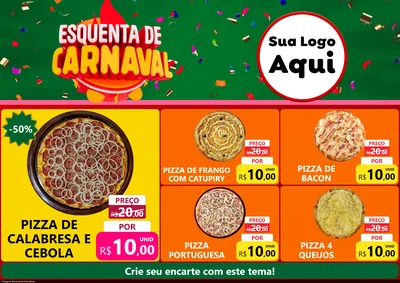 Modelo de Encarte para Encarte A4 Horizontal com o tema Esquenta de Carnaval para Pizzaria