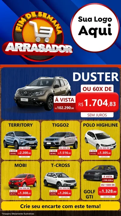 Modelo de Rede Social para Stories com o tema Fim De Semana Arrasador para Concessionaria de Carros
