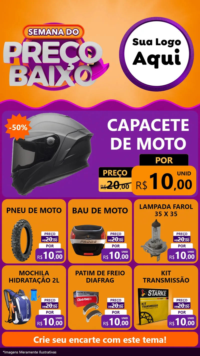 Modelo de Rede Social para Stories com o tema Semana do Preço Baixo para Moto peças