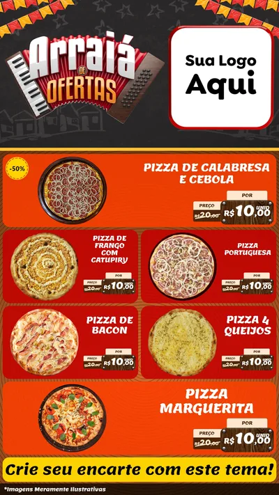 Modelo de TV para TV Vertical com o tema Arraiá de Ofertas - Junina para Pizzaria
