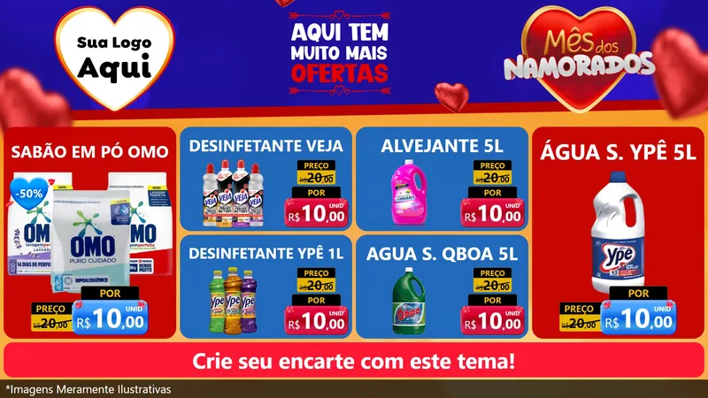 Modelo de TV para TV Horizontal com o tema Mês dos Namorados para Produtos de Limpeza