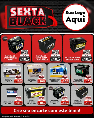Modelo de Rede Social para Feed Instagram com o tema Sexta Black para Baterias Elétricas