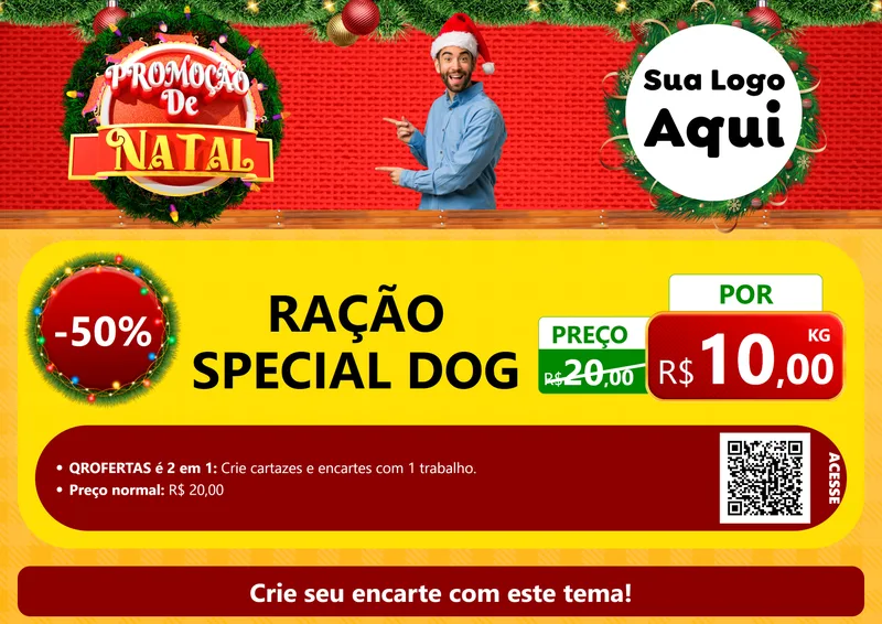 Modelo de Cartaz para Cartaz A4 Horizontal com o tema Promoção de Natal para Pet Shop