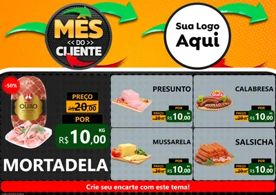 Modelo de Encarte para Encarte A4 Horizontal com o tema Mês do Cliente para Frios e Laticínios