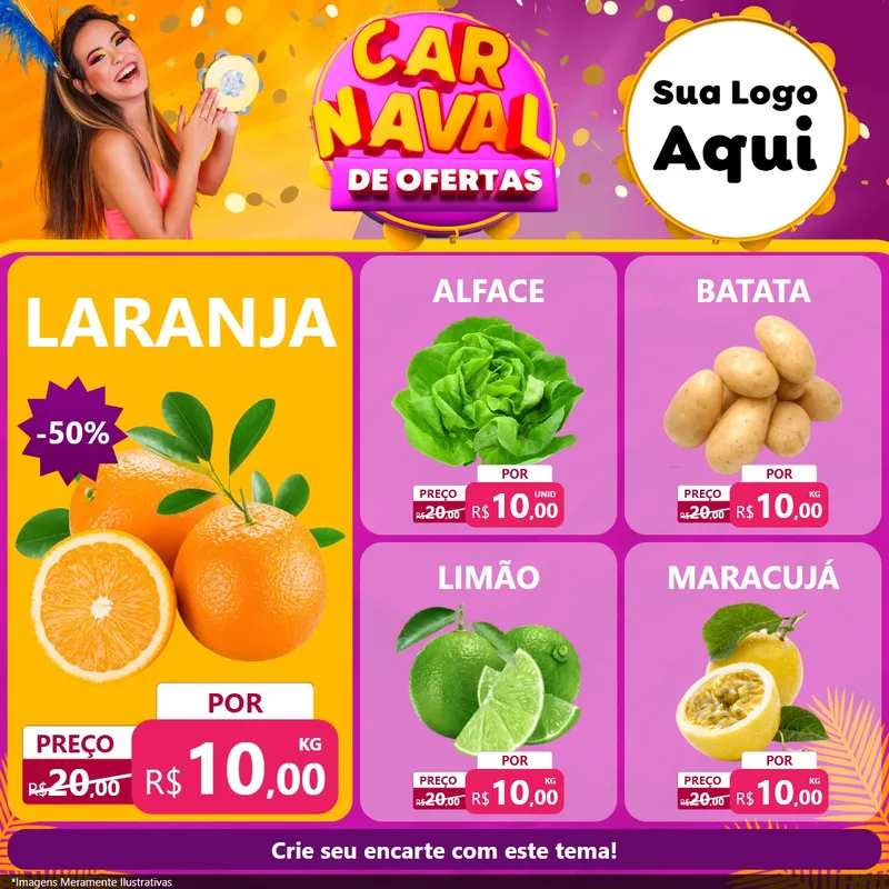 Modelo de Rede Social para Feed Facebook com o tema Carnaval de Ofertas para Hortifrúti