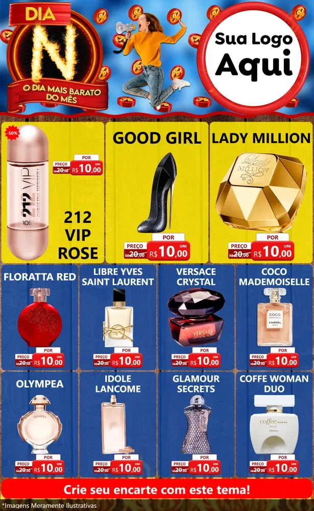 Modelo de Encarte para Encarte Grande com o tema Dia N - O Dia Mais Barato Do Mês para Perfumes