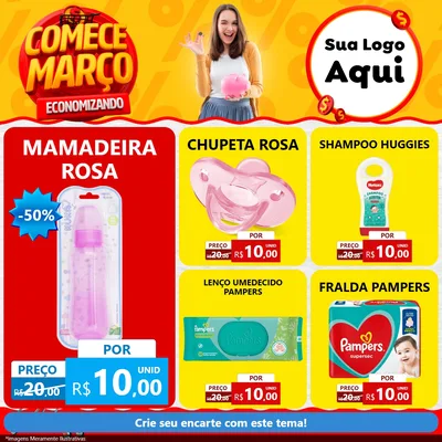 Modelo de Rede Social para Feed Facebook com o tema Comece Março Economizando para Bebês
