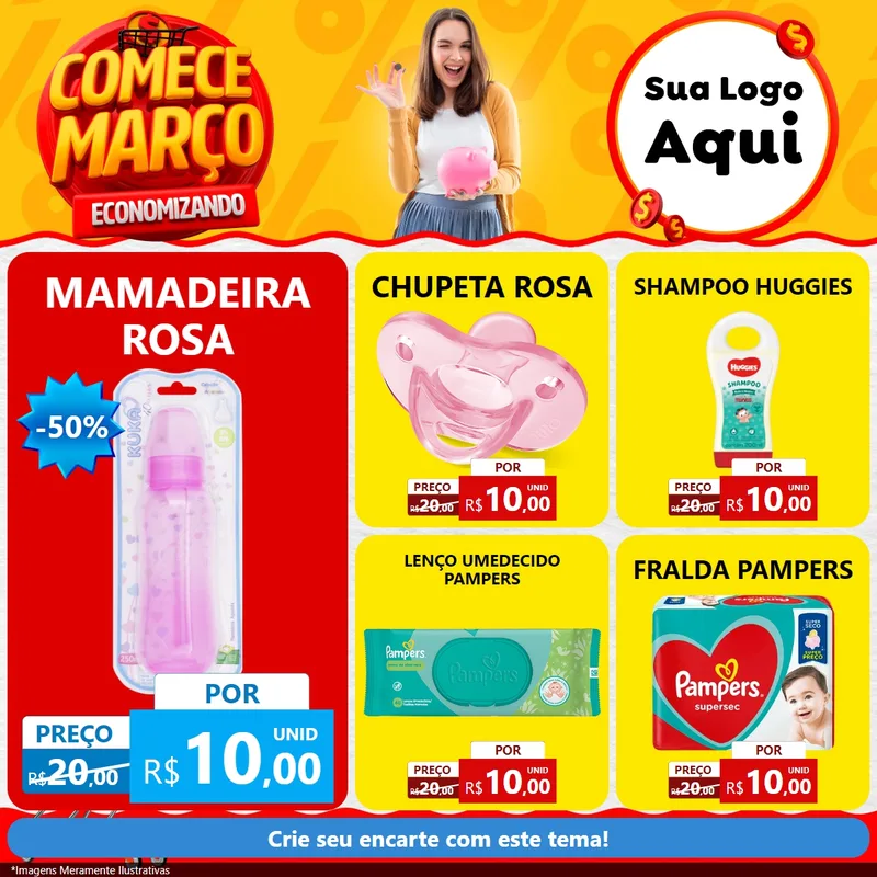 Modelo de Rede Social para Feed Facebook com o tema Comece Março Economizando para Bebês