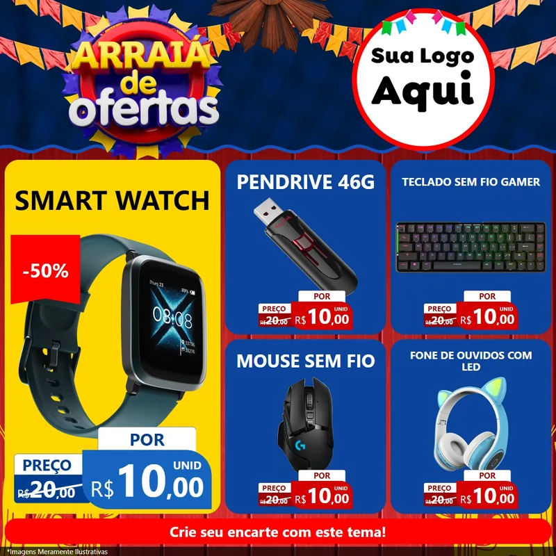 Modelo de Rede Social para Feed Facebook com o tema Arraiá de Ofertas para Informática