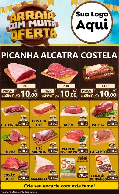 Modelo de Encarte para Encarte Grande com o tema Ofertas de São João - Junina para Açougue