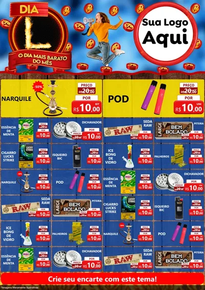 Modelo de Encarte para Encarte A4 Vertical com o tema Dia L - O Dia Mais Barato Do Mês para Tabacaria