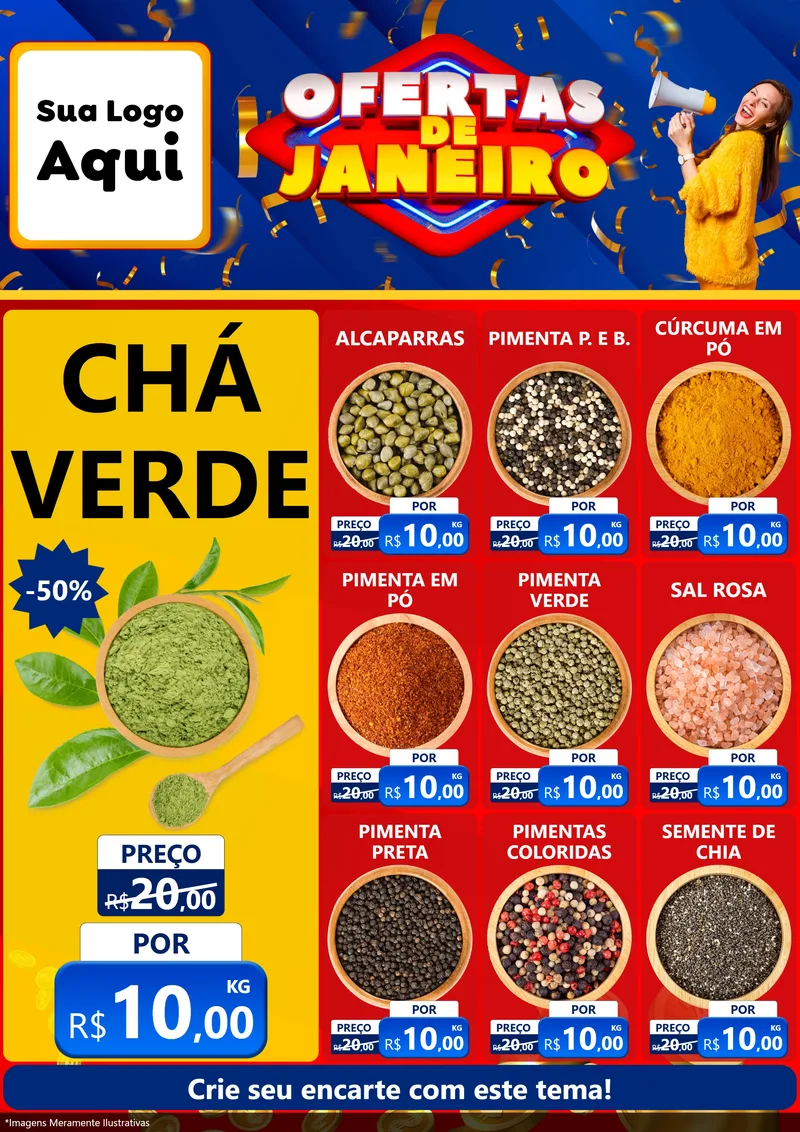 Modelo de Encarte para Encarte A4 Vertical com o tema Ofertas de Janeiro para Produtos Naturais