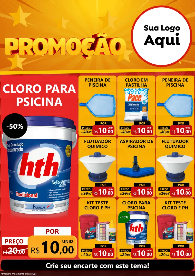 Modelo de Encarte para Encarte A4 Vertical com o tema Promoção para Produtos para Piscina