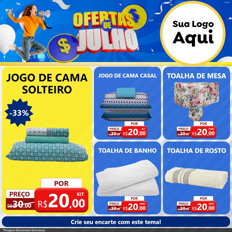 Modelo de Rede Social para Feed Facebook com o tema Ofertas de Julho para Cama, Mesa e Banho