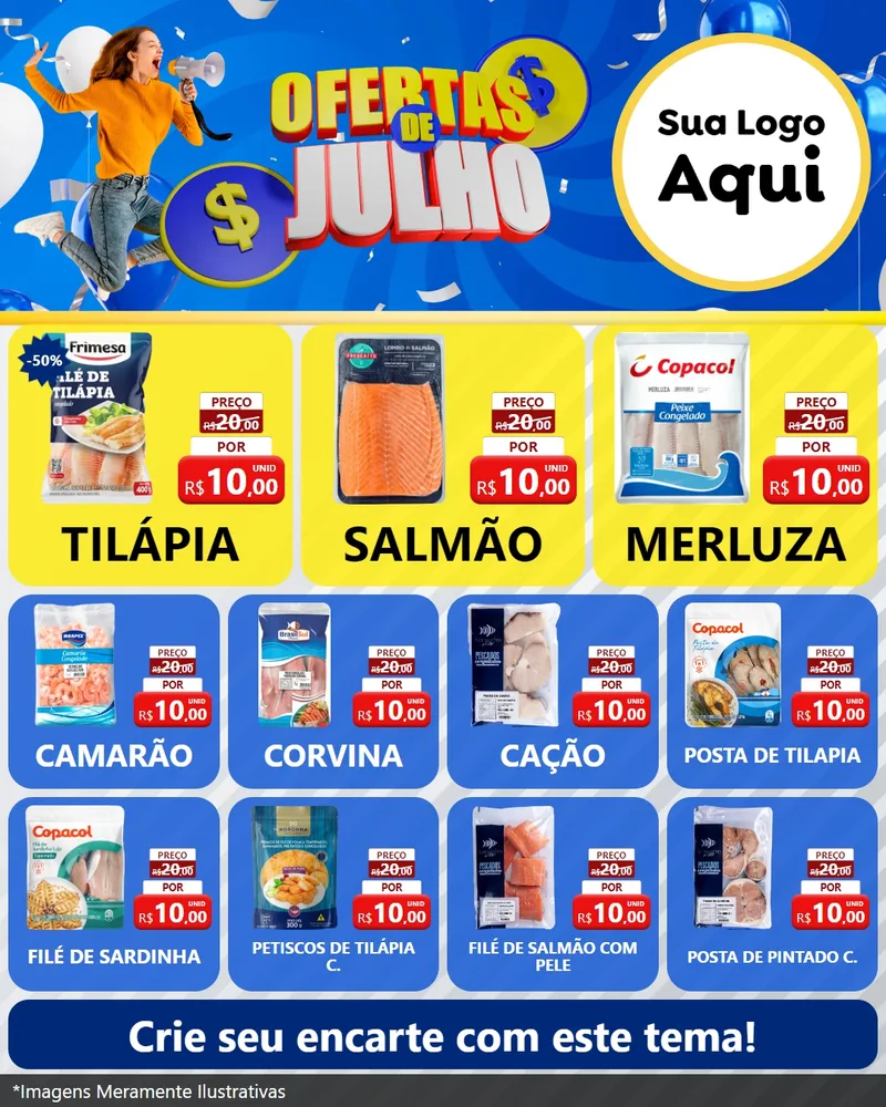 Modelo de Rede Social para Feed Instagram com o tema Ofertas de Julho para Peixaria