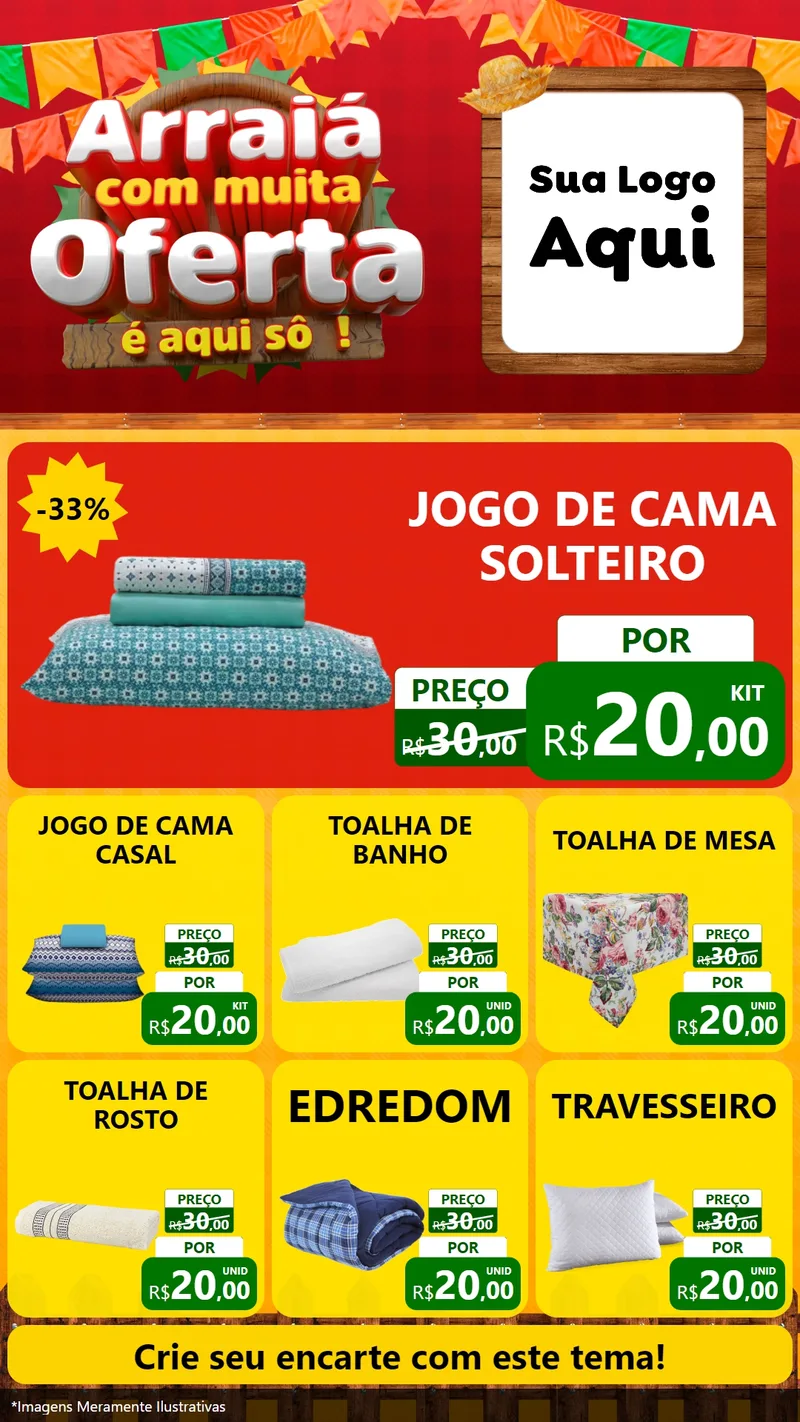 Modelo de Rede Social para Stories com o tema Arraiá Com Muita Oferta - É Aqui Sô! para Cama, Mesa e Banho