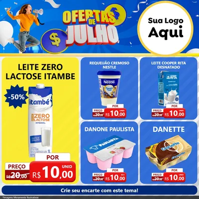 Modelo de Rede Social para Feed Facebook com o tema Ofertas de Julho para Frios e Laticínios