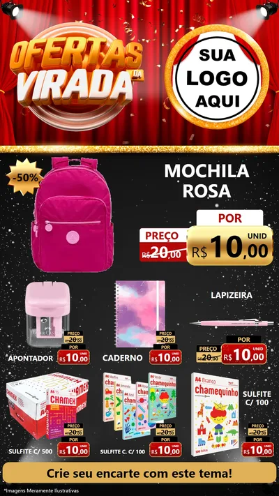 Modelo de Rede Social para Stories com o tema Ofertas da Virada para Papelaria
