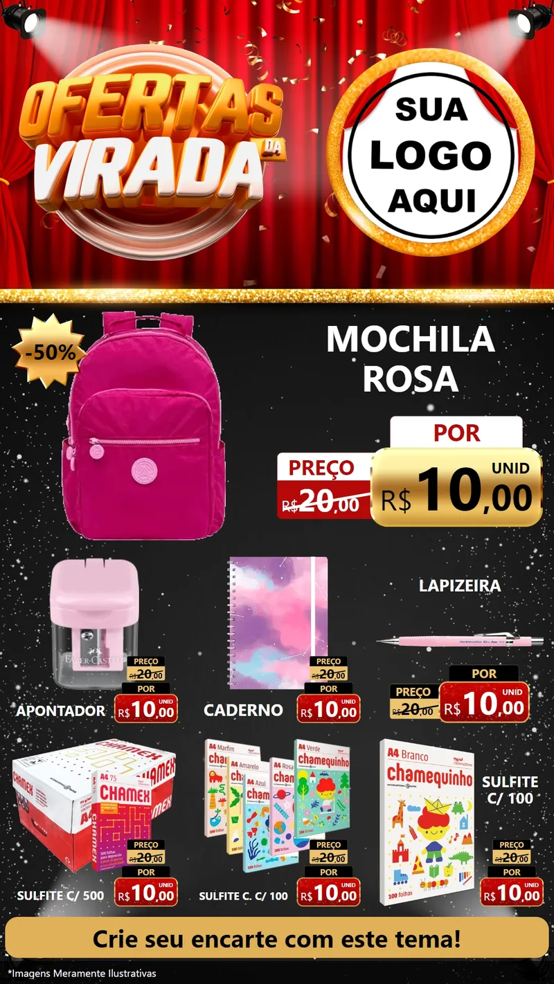 Modelo de Rede Social para Stories com o tema Ofertas da Virada para Papelaria