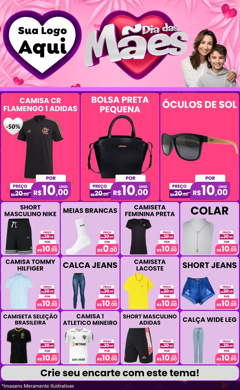Modelo de Encarte para Encarte Grande com o tema Dia das Mães para Roupas e acessórios