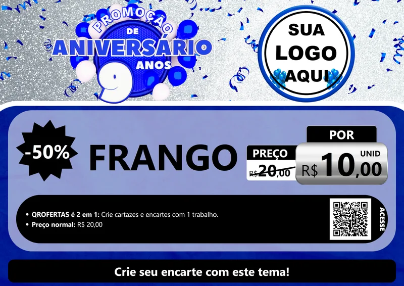 Modelo de Cartaz para Cartaz A4 Horizontal com o tema Promoção de Aniversário - 9 Anos para Assados