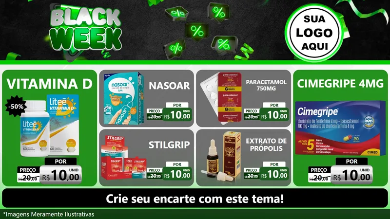 Modelo de TV para TV Horizontal com o tema Black Week para Farmácia