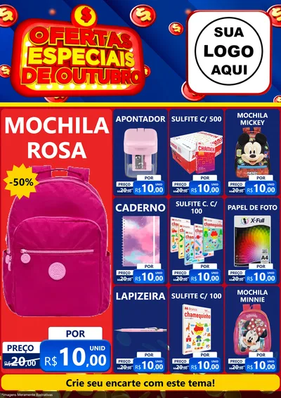 Modelo de Encarte para Encarte A4 Vertical com o tema Ofertas Especiais de Outubro para Papelaria