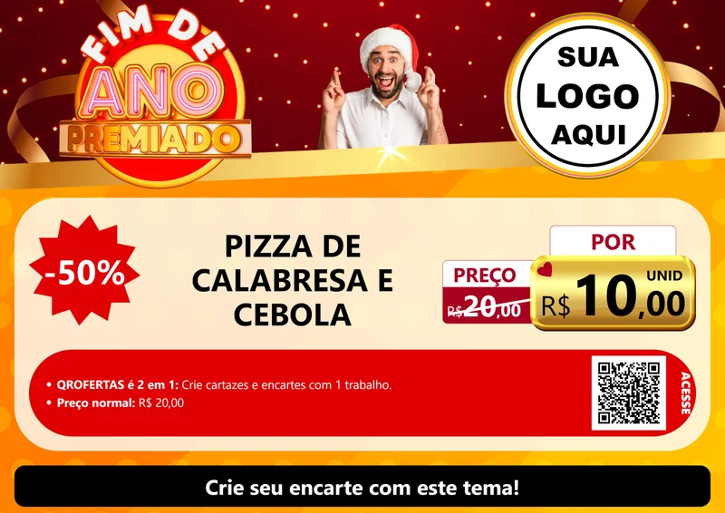 Modelo de Cartaz para Cartaz A4 Horizontal com o tema Fim de Ano Premiado para Pizzaria