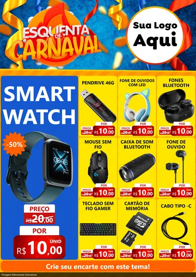 Modelo de Encarte para Encarte A4 Vertical com o tema Esquenta de Carnaval para Informática