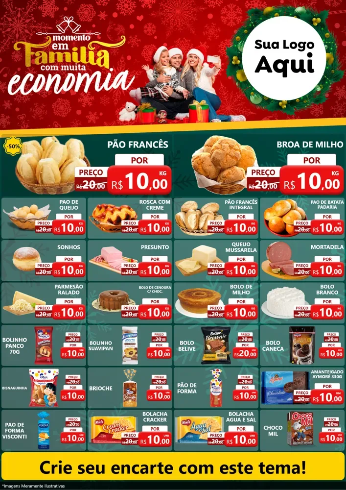 Modelo de Encarte para Encarte A4 Vertical com o tema Momento em Família (Natal) para Padaria