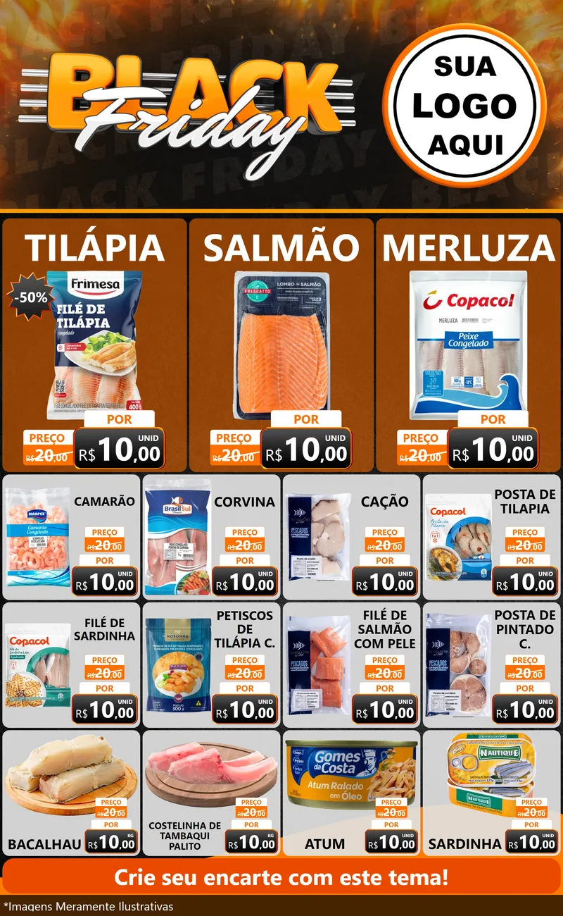 Modelo de Encarte para Encarte Grande com o tema Black Friday para Peixaria