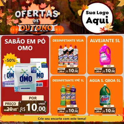 Modelo de Rede Social para Feed Facebook com o tema Ofertas de Outono para Produtos de Limpeza