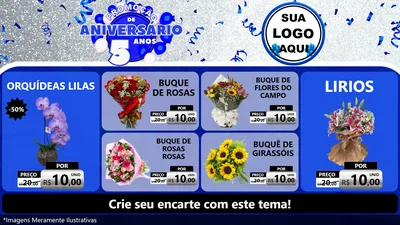 Modelo de TV para TV Horizontal com o tema Promoção de Aniversário - 5 Anos para Floricultura e jardim