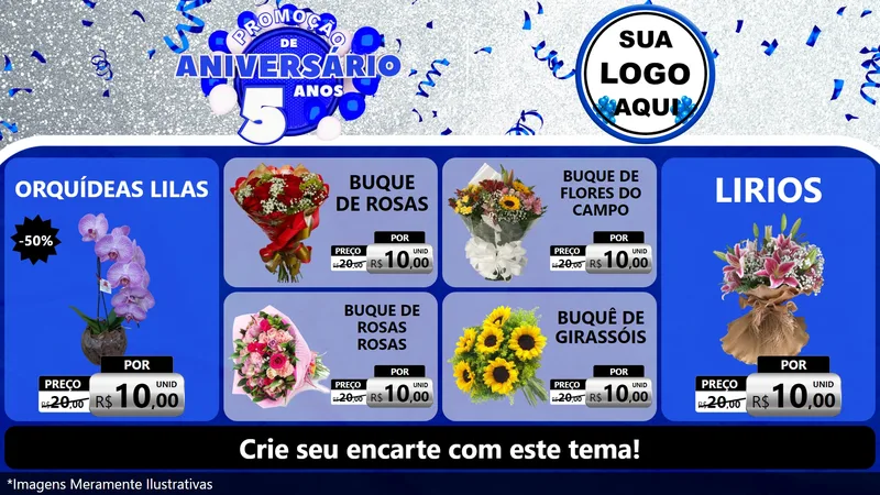 Modelo de TV para TV Horizontal com o tema Promoção de Aniversário - 5 Anos para Floricultura e jardim