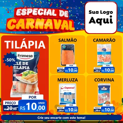 Modelo de Rede Social para Feed Facebook com o tema Especial de Carnaval para Peixaria