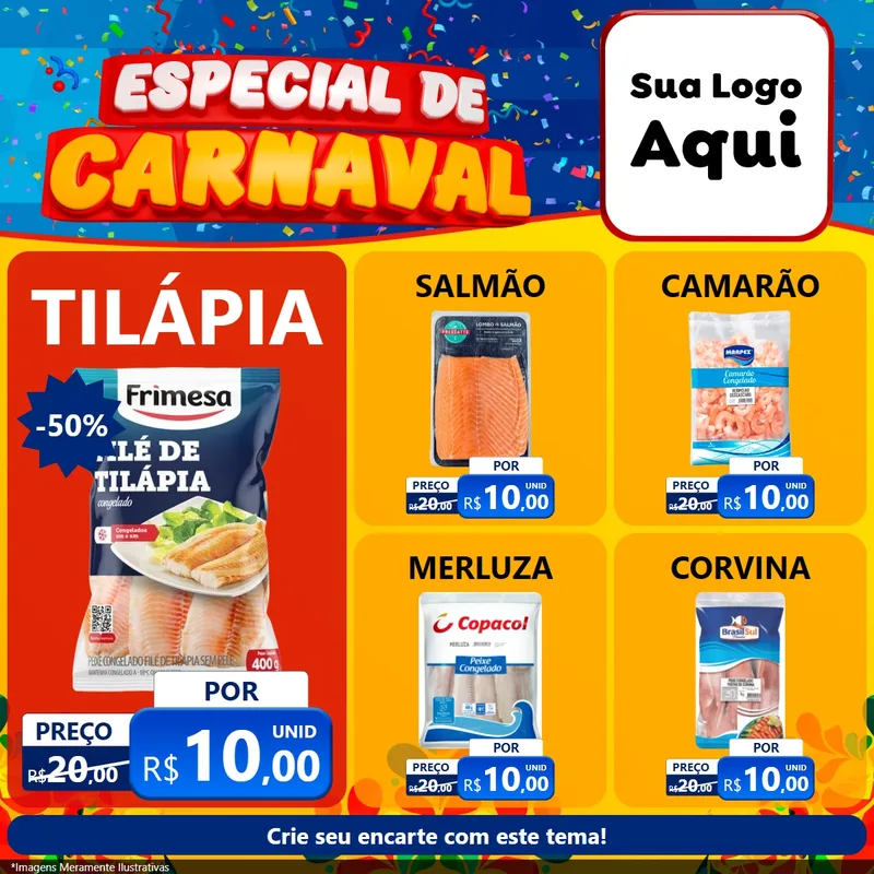 Modelo de Rede Social para Feed Facebook com o tema Especial de Carnaval para Peixaria