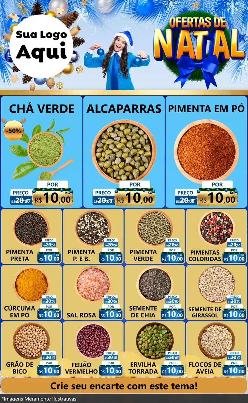 Modelo de Encarte para Encarte Grande com o tema Ofertas de Natal para Produtos Naturais