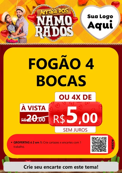 Modelo de Cartaz para Cartaz A4 Vertical com o tema Arraiá dos Namorados para Móveis e Eletro