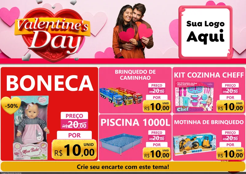 Modelo de Encarte para Encarte A4 Horizontal com o tema Valentine's Day para Brinquedos