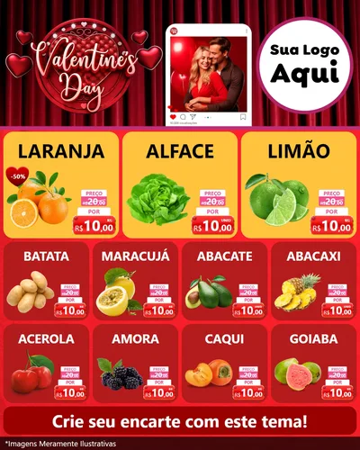 Modelo de Rede Social para Feed Instagram com o tema Valentine's Day para Hortifrúti