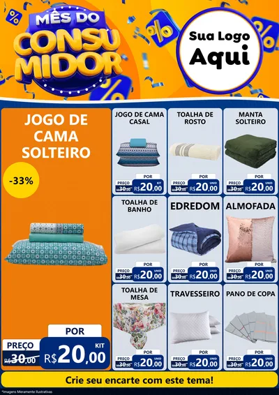 Modelo de Encarte para Encarte A4 Vertical com o tema Mês do Consumidor para Cama, Mesa e Banho