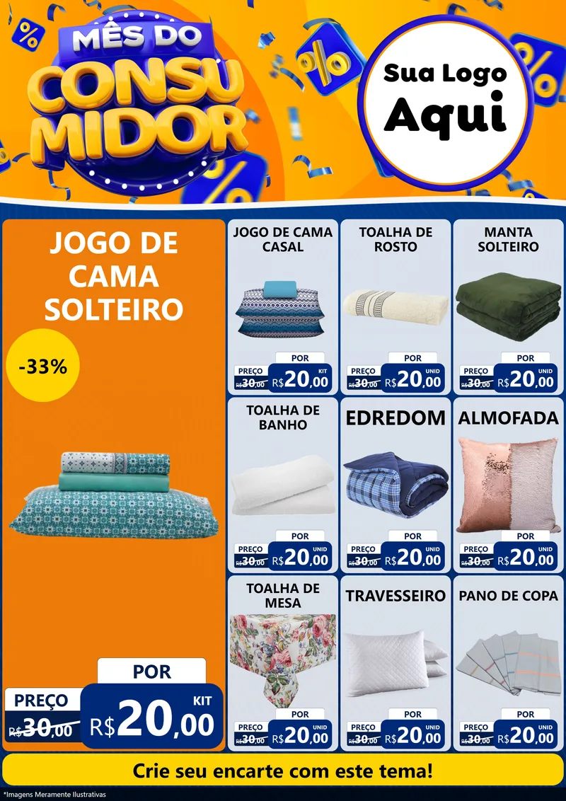 Modelo de Encarte para Encarte A4 Vertical com o tema Mês do Consumidor para Cama, Mesa e Banho
