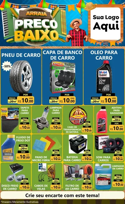 Modelo de Encarte para Encarte Grande com o tema Arraiá de Preço Baixo - Junina para Auto peças