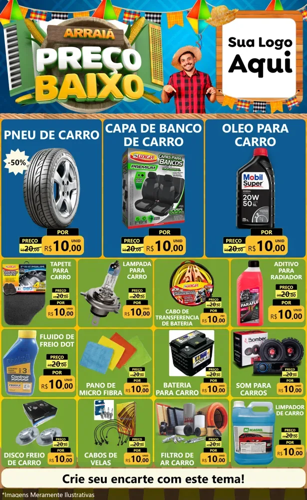 Modelo de Encarte para Encarte Grande com o tema Arraiá de Preço Baixo - Junina para Auto peças