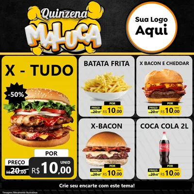 Modelo de Rede Social para Feed Facebook com o tema Quinzena Maluca para Hamburgueria