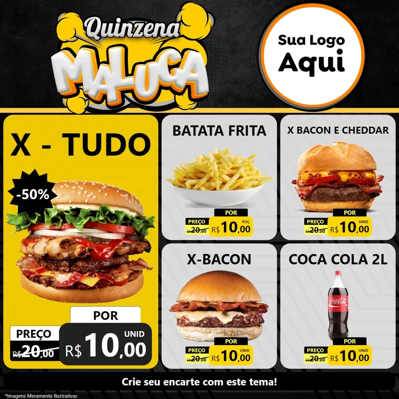 Modelo de Rede Social para Feed Facebook com o tema Quinzena Maluca para Hamburgueria