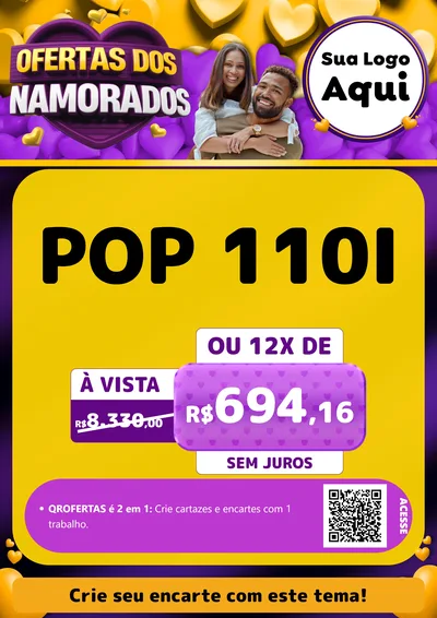 Modelo de Cartaz para Cartaz A4 Vertical com o tema Oferta Dos Namorados para Concessionaria de Motos