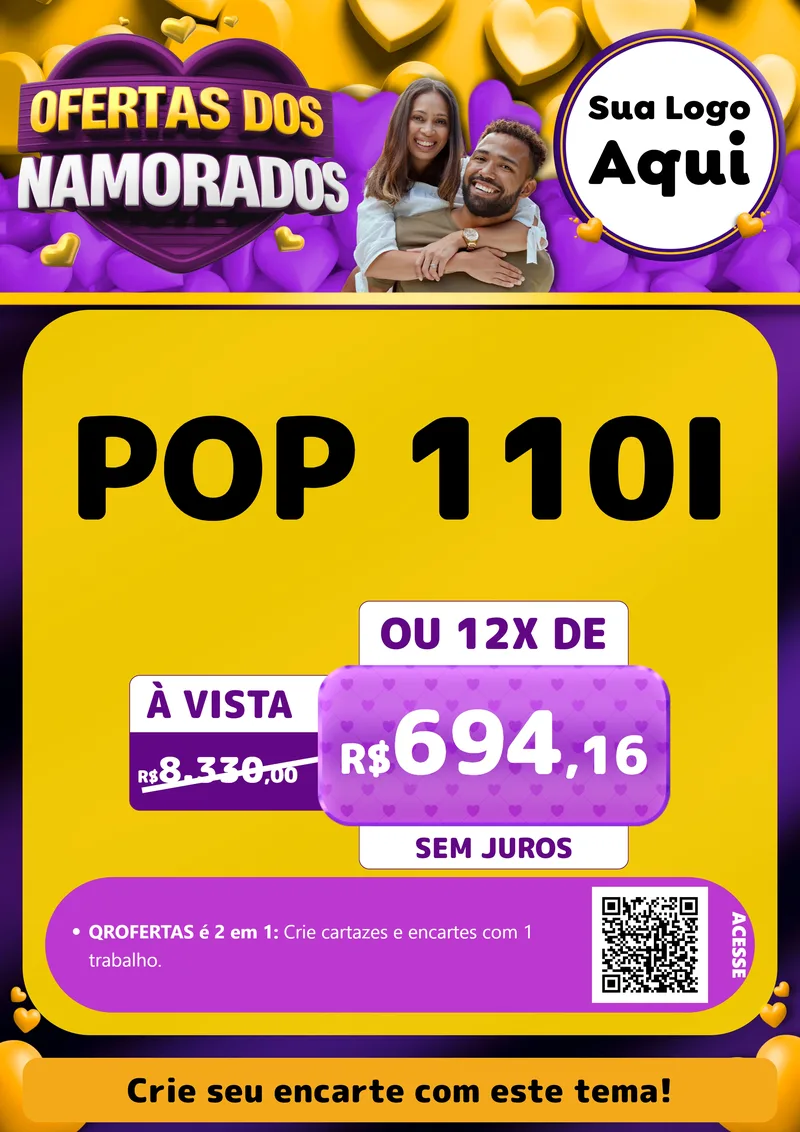 Modelo de Cartaz para Cartaz A4 Vertical com o tema Oferta Dos Namorados para Concessionaria de Motos